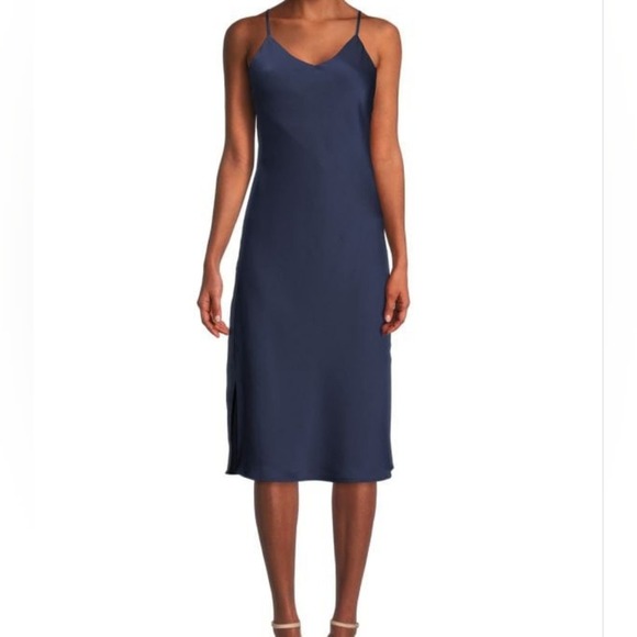 Sam Edelman Dresses & Skirts - Sam Edelman Satin 90s Y2K Camisole Sleeveless Midi Slip Dress Navy Blue Size 10
